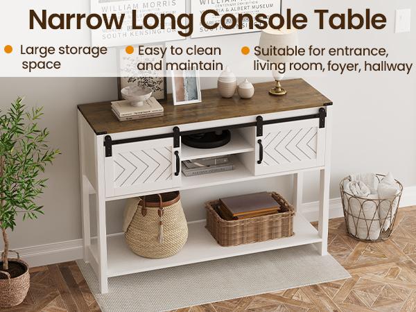 RoyalCraft Entryway Table with Storage, 46" Modern Farmhouse Console Table with Sliding Barn Door, Wood Rustic Sofa Table with Adjustable Shelf for Hallway, Living Room, Foyer