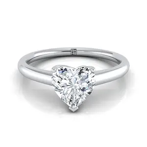 Contemporary Comfort Fit Flat Shank Solitaire Heart Shape Engagement Ring Setting in Platinum