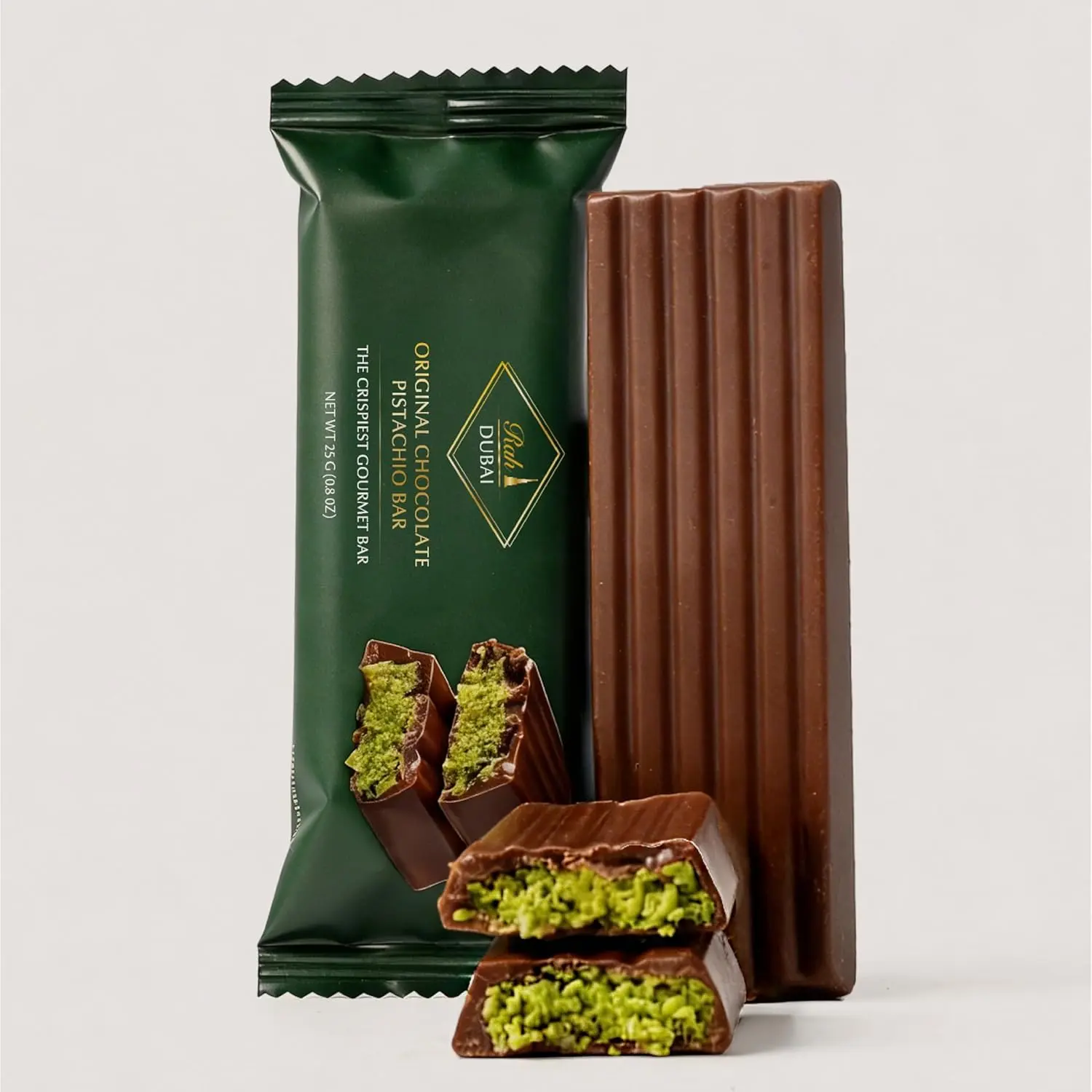 RAH Dubai Chocolate Pistachio Mini Bars 25g Pack of 6, Milk Chocolate with Creamy Pistachio Filling, Toasted Knafeh, Gourmet Middle Eastern Dessert Snack