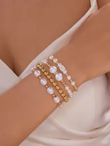 Hot Selling Pearl Set Bracelet, Pearl Beaded Bracelet, Rice Bead String, Simple Unique Handmade Knitted Women Fashion Bracelet, Stylish Accessory, Elegant Jewelry Bracelet