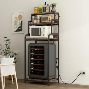 Vintage 4-Tier Mini Fridge Stand with Storage, Mini Fridge Cabinet with Storage, Microwave Stand, Bakers Rack, Microwave Oven Stand with Storage, Mini Fridge Shelf for Home Office Dorm, BROWN