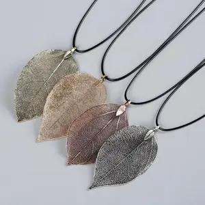 Fashion Unique Natural Real Leaf Choker Pendant Necklace For Women True Leaves Shape Filigree Wedding Necklace Jewelry Gift