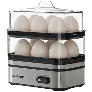EVOLOOP Rapid Egg Cooker Electric 12 Eggs Capacity, Soft, Medium, Hard Boiled, Poached, Omelet Maker Egg Poacher & Vegetable Steamer, BPA Free Tray