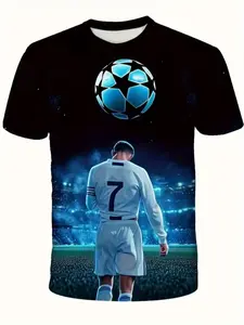 Boys' Football Jersey T-Shirt, 7 Number Player Pattern, Sports Wear, Suitable for Training and Matches, Casual Style