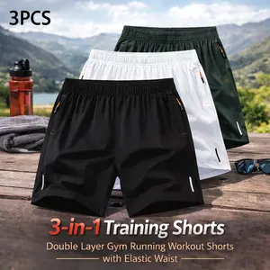 3-Pack Men’s Quick-Dry Athletic Shorts with Zipper Pockets and Elastic Waist, Lightweight Running Workout Gym Shorts for Beach, Outdoor and Daily Wear