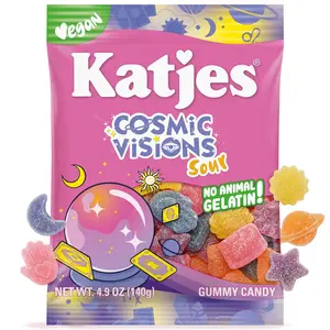 Katjes Cosmic Visions, Tangy Vegan Gummy Candy, Wildly Good Soft & Flavorful, Sweet and Sour Gummies, Colorful Celestial Shapes, No Artificial Dyes or Flavors, Gelatin Free, Vegetarian Snacks, 4.9oz