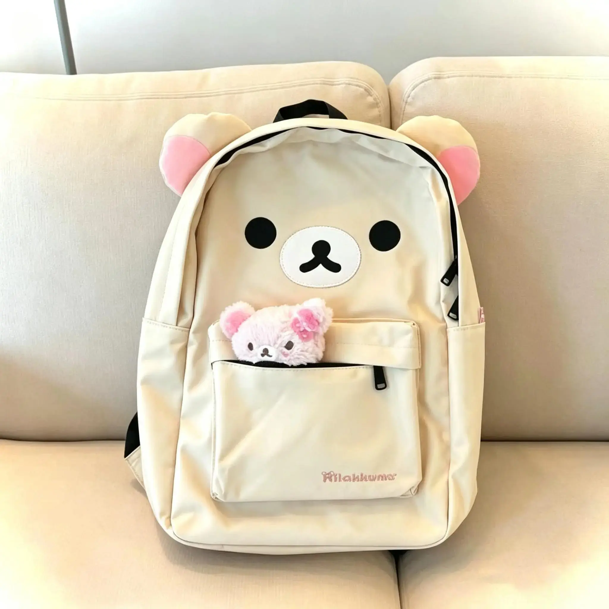 Rilakkuma Cute Bear-Print Backpack, Multi-Functional Laptop Bag for School & Outdoor Use