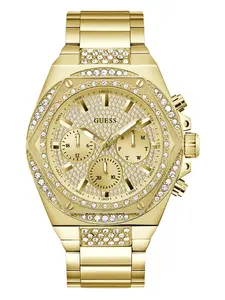 GUESS Male Gold-Tone Rhinestone Multifunction Watch
