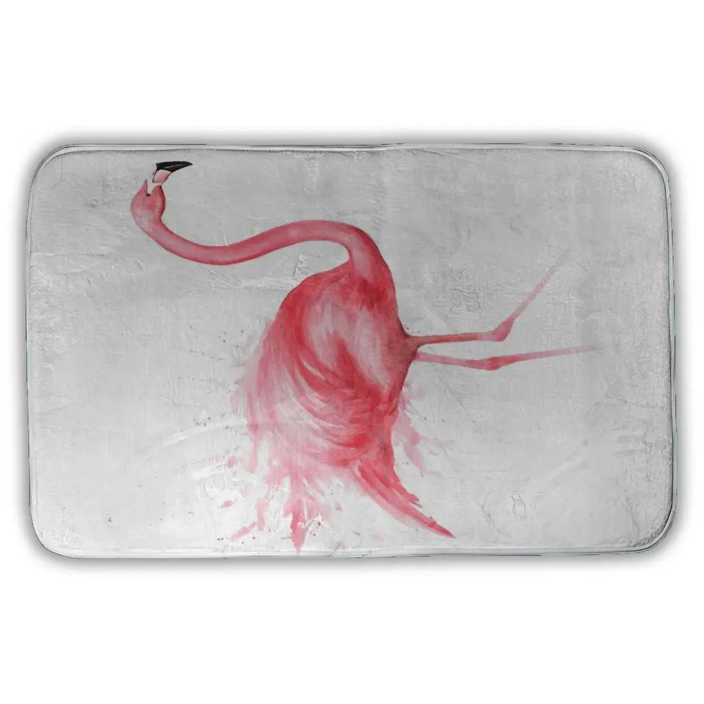 Begin Home Decor 5930-3421-AN309 21x34 in. Tropical Pink Flamingo Watercolor Bath Mat - Bathroom Rug, Microfiber Soft Absorbent, Splash-Resistant, Exotic Bedroom Decor, Nature