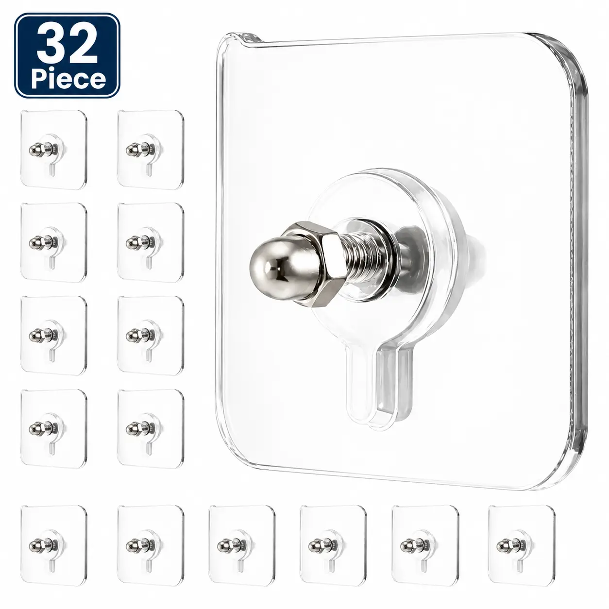 32PCS Acrylic Photo Hooks – Buy 16 Get 16 Free, Stainless Steel & Ceramic Self-Adhesive, Smooth Lightweight Wall-Mount for Room Decor & Organizer, Easy Installation,Perfect for Photos, Keys, Jewelry & Lightweight Items, Versatile Home Accessory