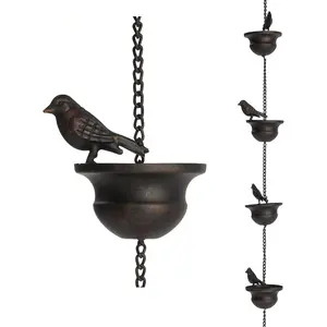 8.5 Feet Dark Bronze Metal Bird Rain Chain, Decorative & Functional Rain Chains for Gutters, Perfect for Patio and Garden Outdoor Decor