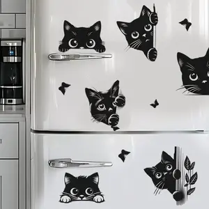 Self-Adhesive Cat Nose Wall Sticker, Cat & Butterfly Decor, Removable PVC Decal for Bedroom Bathroom Nursery Walls, Vinyl Decal