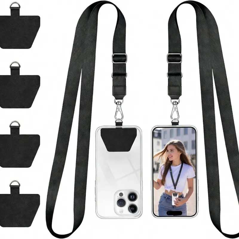 Lamicall Tear-resist Nylon Waterproof Wireless Phone Lanyard Accessories (2-Pack, Black) - Adjustable Length Neck Strap for Phone Cases, Lanyard for Keys, Car Keys, ID, Flash Drive, Charging Port Access - Universal for iPhone, Samsung, Most Smartphones