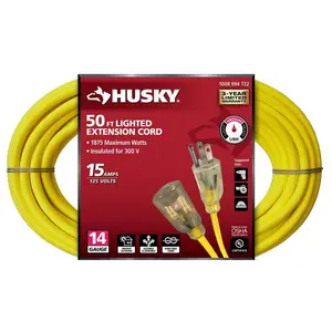50 ft. 14/3 Medium Duty Indoor/Outdoor Extension Cord with Lighted End, Yellow
