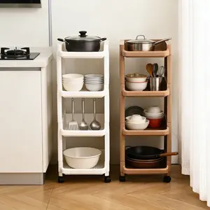 Square Four-Tier Assembly Rolling Storage Rack, Mobile Display Shelf for Dining Room, Living Room, Bathroom