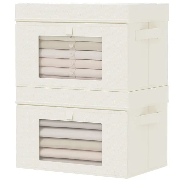 Clear Window Storage Bins with Lid & Handles, Foldable Closet Organizer Boxes, Stackable Fabric Storage Containers for Clothes & Home