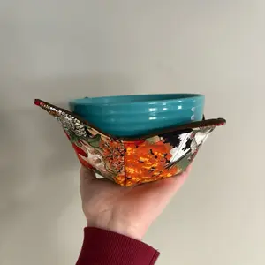 Handmade Bowl Coozie - Reversible, Colorful Design, Reusable, Washable, Ideal for Hot and Cold Beverages