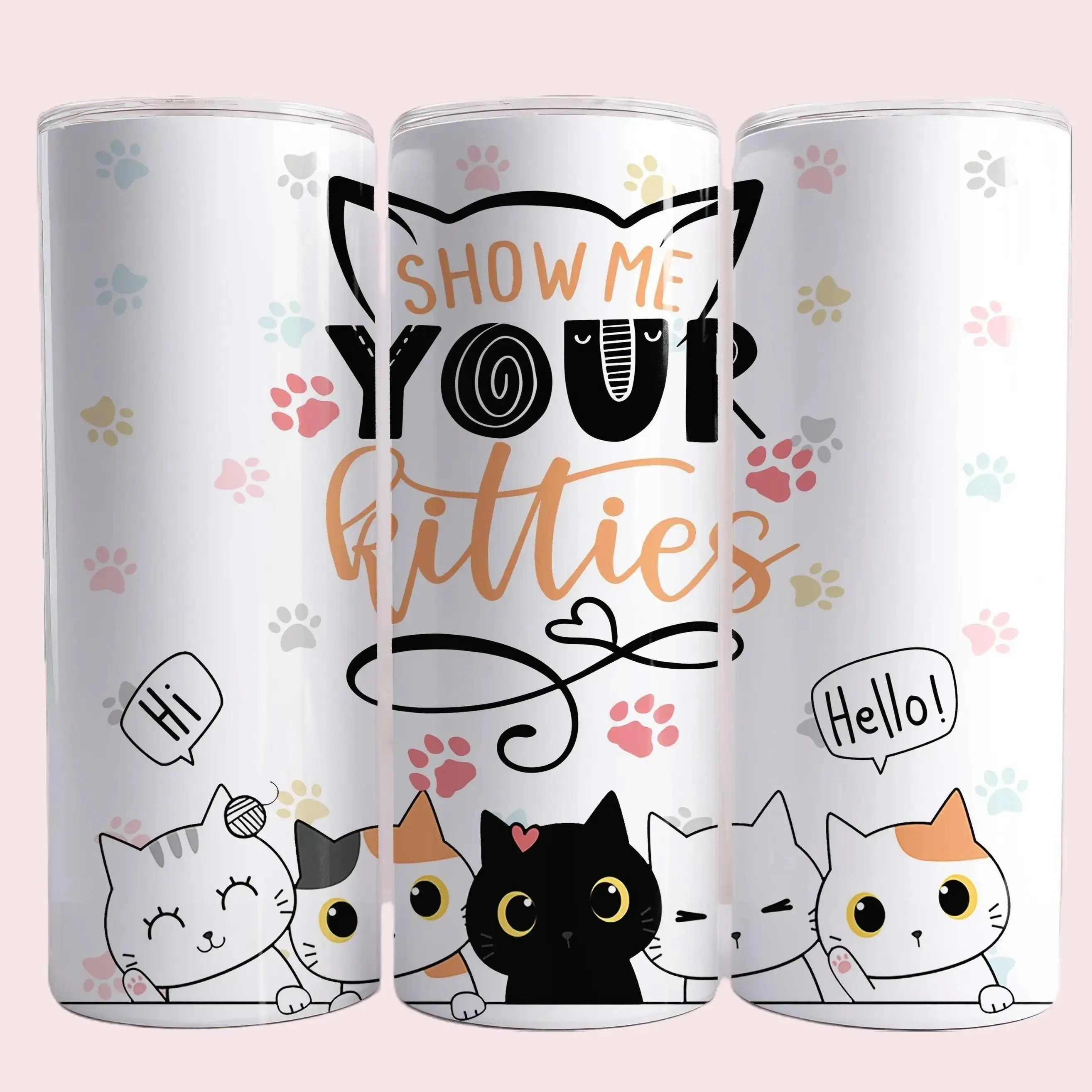 Show Me Your Kitties 20 oz (1000ml) Solid Skinny Stainless Steel Water Bottle - 3"-Diameter Double-Wall Insulated Vacuum Flask, Portable Outdoor Drinkware for Lake, Pool Use