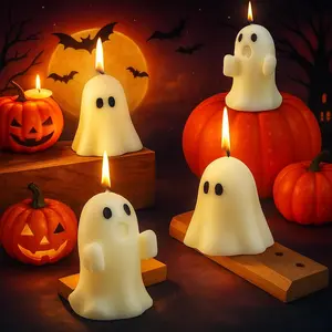 Halloween Ghost Candle Set – 4 Pcs Rose-Scented Ghost Shape Candles for Halloween Decor, Fall Home Decorations & Gifts