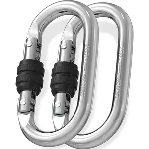 Heavy Duty - 4.3 Inch Locking Carabiner Clip, Large &  Sizes, Steel Oval Carabiner, Hammock Hooks