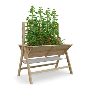 Large Raised Garden Bed with Trellis & Storage Shelf – Tall Elevated Wooden Planter Box with Legs, Extra Deep Standing Planter, Drainage Holes – For Outdoor Vegetables, Flowers & Herbs – Natural Wood