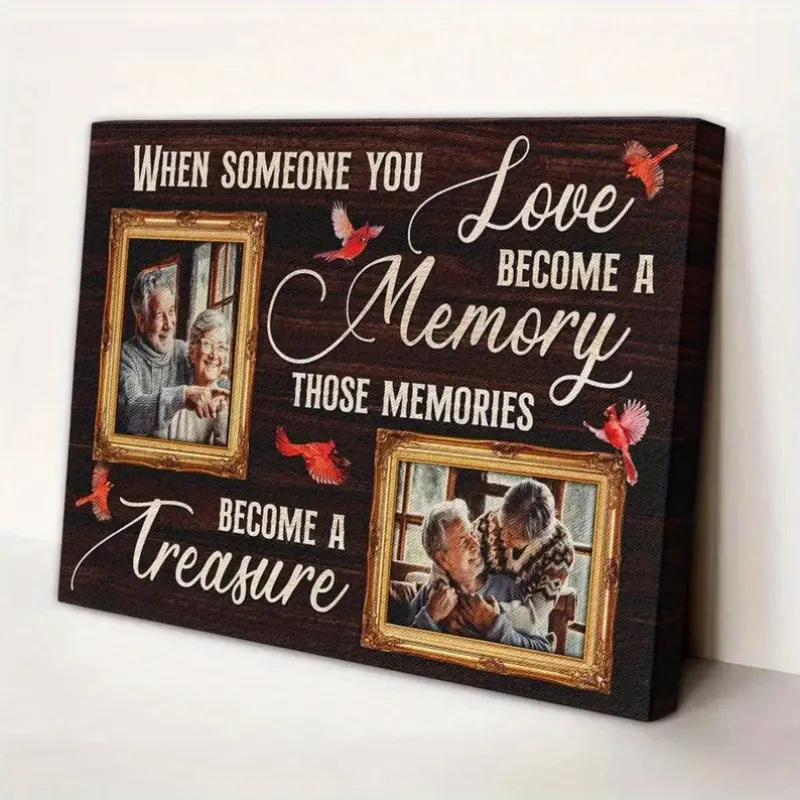 2D Flat 1pc Personalized Memorial Framed Canvas - Custom Photo Frame With Your Own Photo, Memorial Keepsake Gift - Elegant Framed Framed Canvas Print For Loss Of Loved One, Sympathy, Birth, Fathers's Day, Football Star, Independence Day, Juneteenth