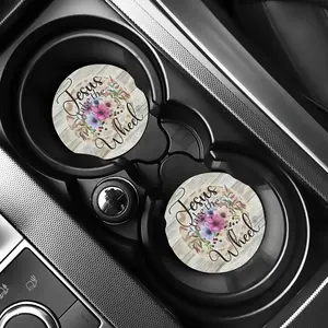 2pcs Jesus Take the Wheel Absorbent Car Cup Holder Coaster Mats, Car Interior Accessories for Women, Water Cup Coasters for Car & Home Desk