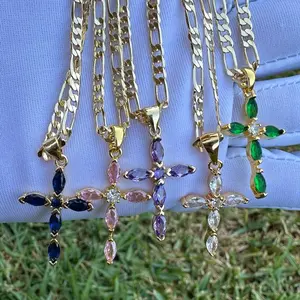 Cross Necklace 20”long Female Anniversary Birthday Male Auspicious Figaro Chain