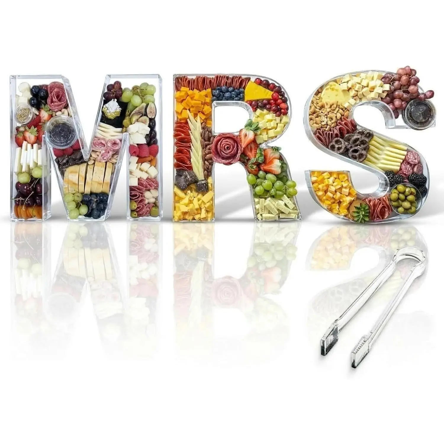 MRS Charcuterie Board Letters Acrylic Clear Reusable with Clear Tongs