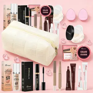 Valentine‘s Day Makeup Gift Set for Her, 10-Piece Romantic Cosmetic Kit with Makeup Bag, Color Changing Blush, Foundation, Mascara, Lip Gloss & More, Complete Beauty Collection