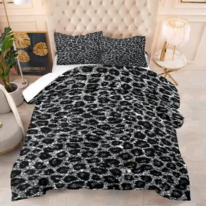 2/3 Pcs Dark Gray-Black Leopard Print Bedding Comforter Set, Comforter & 1/2 Pillowcases (no filler), All-Season, Dark Leopard Print, Fits Bedroom/Dorm/Rental Decor, Ideal for Low-Key Style Fans/Roommates/Birthday Gifters, Machine Washable Duvet