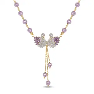 Luxury Purple Swan Necklace, Elegant Gold Purple Swan Pendant with Amethyst Necklace, Simulated Pearl Sweater Necklaces, Versatile Jewelry Designed for Women in Autumn and Winter