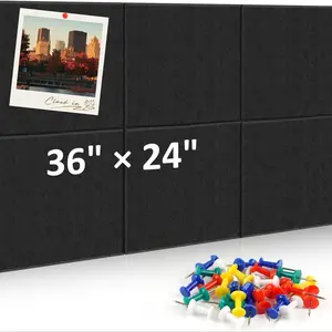 Bulletin Board, 36"x24" Felt Wall Tiles, 6-Pack Cork Boards for Office, Large Corkboard with 30 Push Pins, Ideal for Home & Office Use