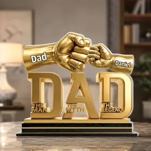 Dad & Kids Fist Bump The Man The Myth The Legend - Personalized Dad Holds Kids' Hands Infinity Acrylic Plaque, Dad Sign,