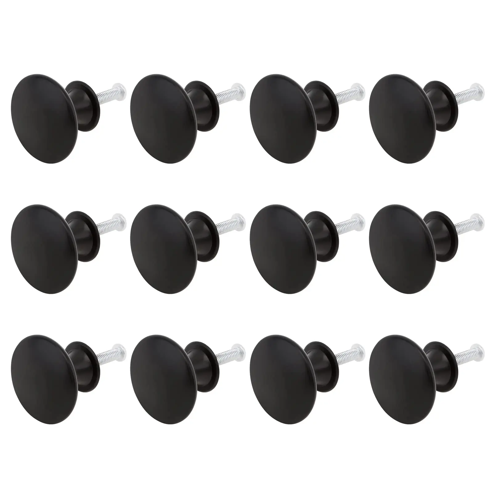 12 Pack Matte Black Cabinet Knob 1-1/6 Inch Round Hardware Knobs for Bedroom Dresser Drawer  Kitchen Cupboard Door and Bathroom