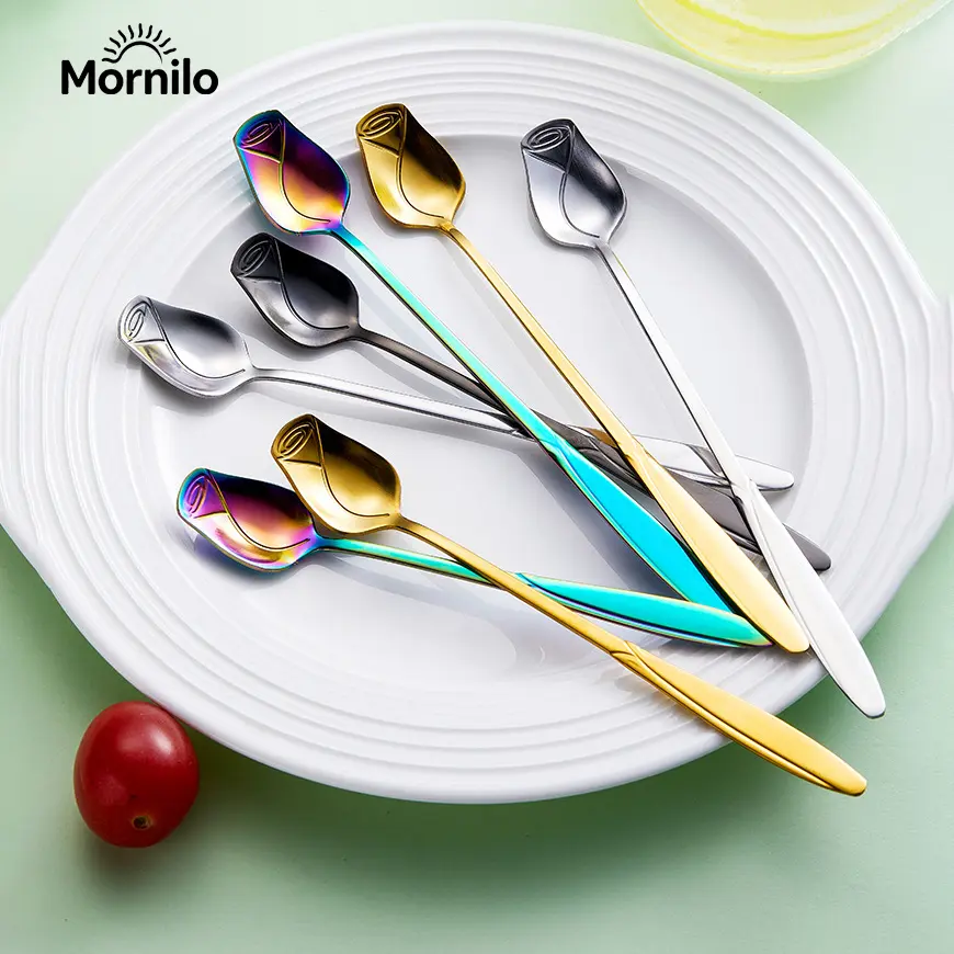 2Pcs/4Pc sLong-Handled Coffee Spoon Featuring A Rose Design; Suitable For Iced Tea, Desserts, And Ice Cream; Ideal For Outdoor Camping And Picnics, And Makes An Exquisite Gift For Mother's Day, Weddings, Valentine's Day, Birthdays, Or As A Bridesmaid Gift