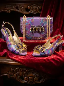 Elegant Rhinestone Open-Toe High Heel Sandals, Italian Design, Matching Handbag, Party Shoes and Bag Set, 2026 New Arrival