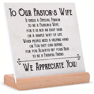 Christian Wooden Plaque with Acrylic Sign, Wood Stand, 12x17cm Wood Desk Display - Unique Home Decor Gift for Preacher’s Wife, Ideal for Appreciation, Christmas Occasions,summervibes