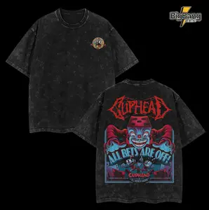 Cuphead Vintage Washed Graphic Tee – Retro Game-Inspired Oversized T-Shirt, Soft Cotton Fabric, Washed Fade Look, Perfect Gift for Gamers and Retro Lovers, Casual Streetwear Essential
