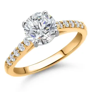 10K Two Tone Gold IGI Certified Lab Grown Diamond Engagement Ring For Women | 1.70 Cttw | Center Diamond Round Cut 1.5 Ct | D-E Color | VS1-VS2 Clarity