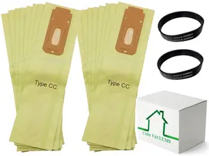 16 Replacement Oreck Type CC Bags + 2 Belts for Oreck XL Uprights. (0300604) OEM nos. CCPK80H CCPK80F CCPK8DW PK80009 PK80009DW CCPK8