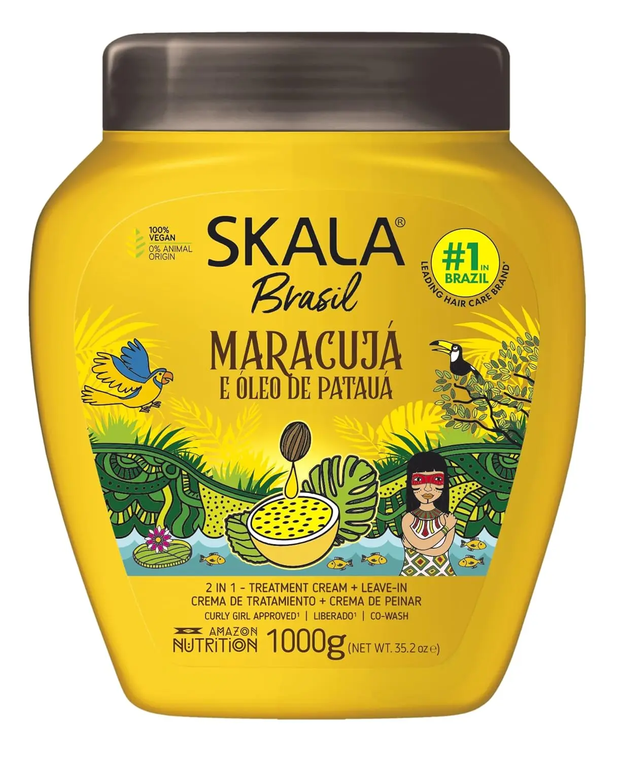 Skala Brasil Passion Fruit & Patua Oil 2-in-1 Treatment & Leave-In with Hydrating Shea Butter for Smoothing Textured Hair, 35.2 oz, Styling Cream, Frizz Control, Cleansing, Hydration, Liquid, Haircare, Daily, Unisex, 2 In 1 Conditioner