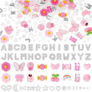 162 Pcs Junk Case Charms, A-Z Alphabet Letters for Phone Junk Charms, Pink Color Donuts Candy Bear Cartoon Large Big Slime Bulk, Moon Star Heart Pearls Beads Gems for Nail Art DIY Crafts Accessories