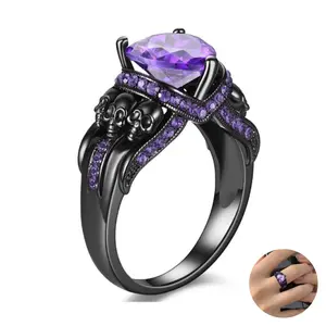 Black Skull Ring Gothic Biker Vampire Accessories Christmas Halloween Gothic Engagement Rings for Women