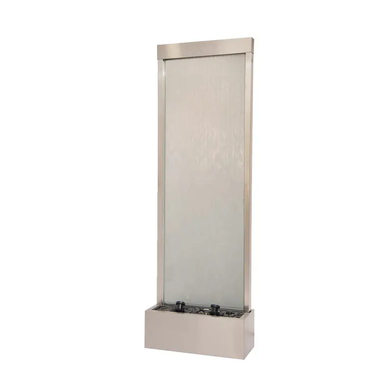 XBrand 72" Mirror Waterfall Fountain – Modern Free-Standing Steel and Glass Indoor Water Feature with Pump, LED Lights & Decorative Rocks – Elegant Entryway or Living Room Décor