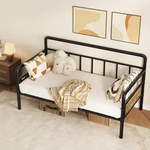 [FLASH SALE] Garvee Heavy Duty Metal Twin Daybed Frame – Classic Headboard Sofa Bed – Steel Slats Support – Noise-Free – No Box Spring Needed – For Living Room, Bedroom, or Guest Room – Easy Assembly – Sandblasted Black