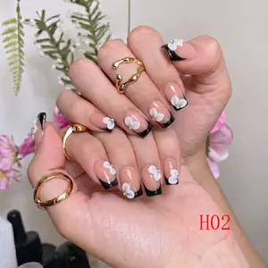 Nailbeebee H02 0.8 inch Handmade Press-On Nails | Reusable,Salon-Quality,Long-Lasting,Glossy Design |  For Daily Office & Workplace,Date Nights & Romantic Outings,Shopping & City Leisure Trips,Holiday & Short Travels