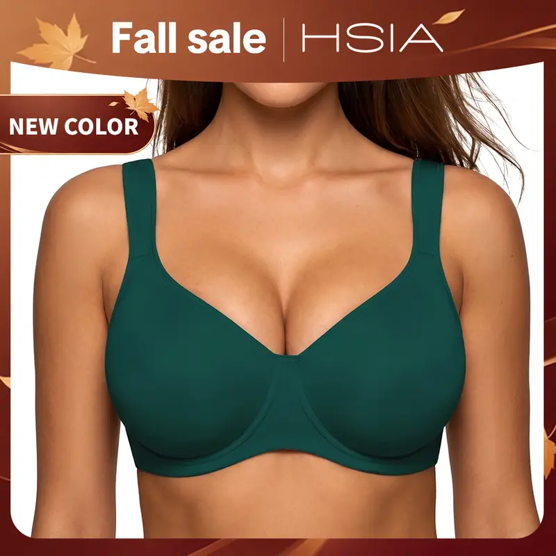 HSIA Joan Comfortzone Unlined Plus Size Full Coverage Underwire Support Minimizer Bra Reduces 1 to 1.5 Cups Wider Cushioned Straps U Shaped Smoothing Back Soft Naked Feel T Shirt Bra for Big Bust Women Daily Wear Shaping Lingerie Womenswear