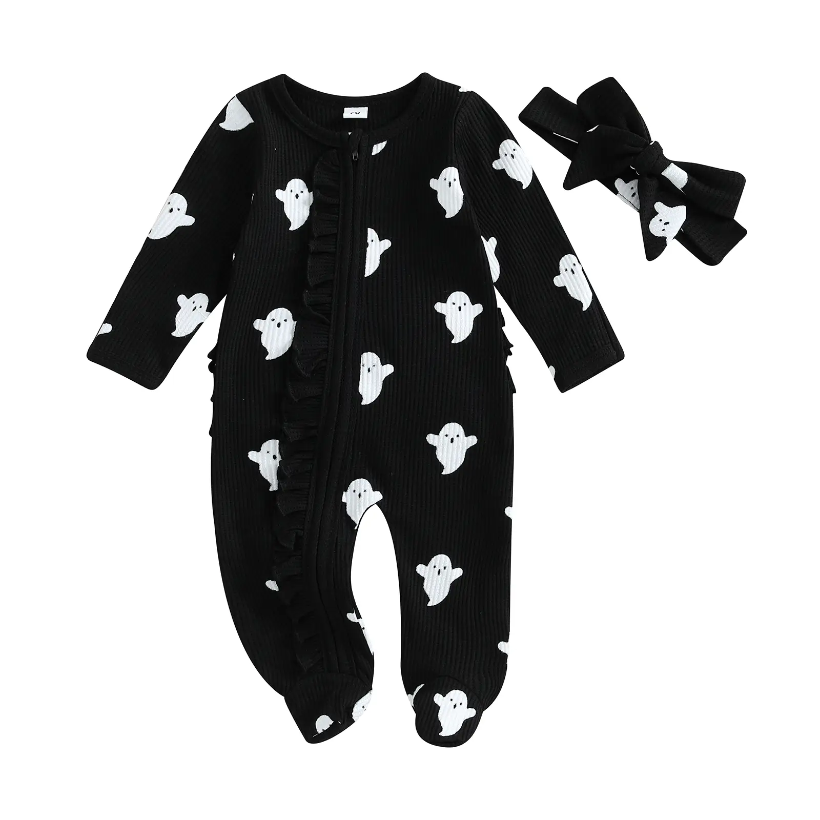 My First Halloween Outfit Baby Girl Ghost Boo Footed Romper Pumpkin Onesie Newborn Preemie Girl Pajamas Clothes