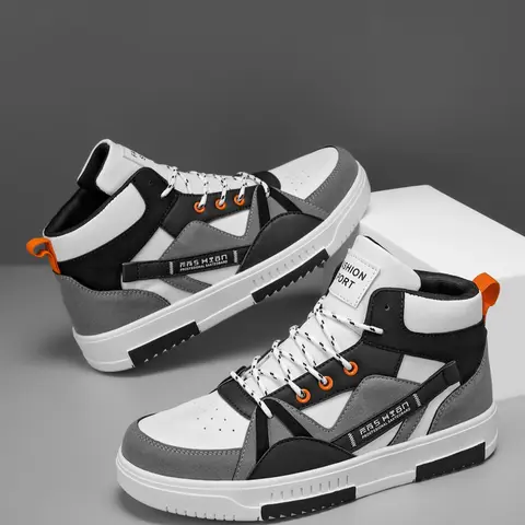 Men's Colorblock Lace Up High Top Sneakers, Casual Comfortable Breathable Sports Running Shoes, Outdoor Skate Shoes for Men, Runner Shoe, Sporty Running Shoes, Sporty Running Fashion